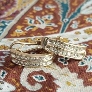 10k yellow gold and diamond j hoop earrings